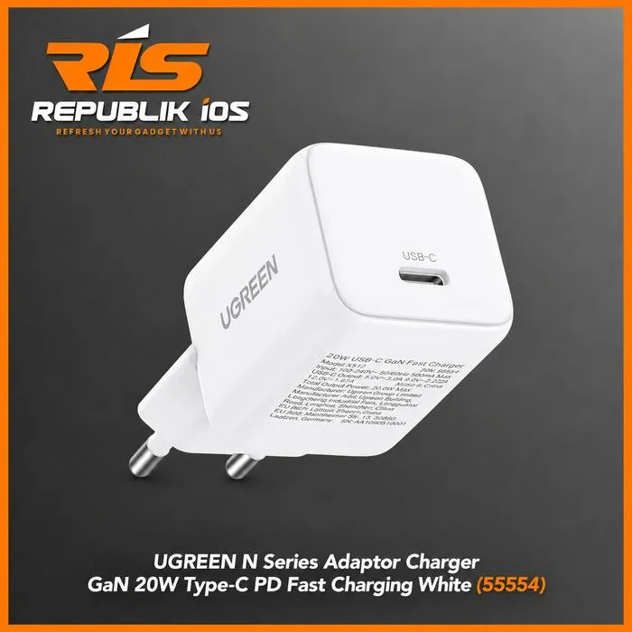 UGREEN N Series Adaptor Charger GaN 20W Type-C PD Fast Charging White