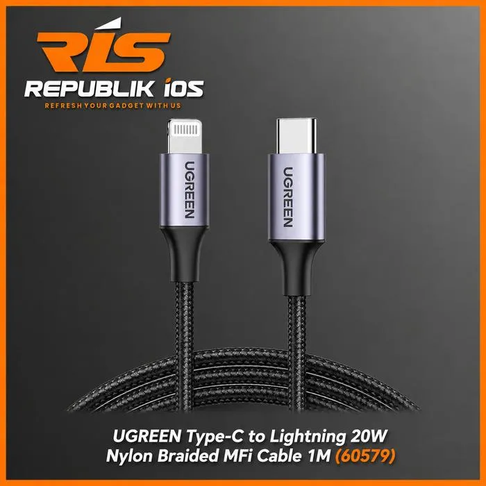 UGREEN Type-C to Lightning 20W Nylon Braided MFi Fast Charging Cable 1M