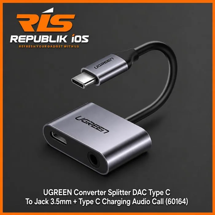 UGREEN Converter Splitter DAC Type C To Jack 3.5mm + Type C Support Charging & Audio Call
