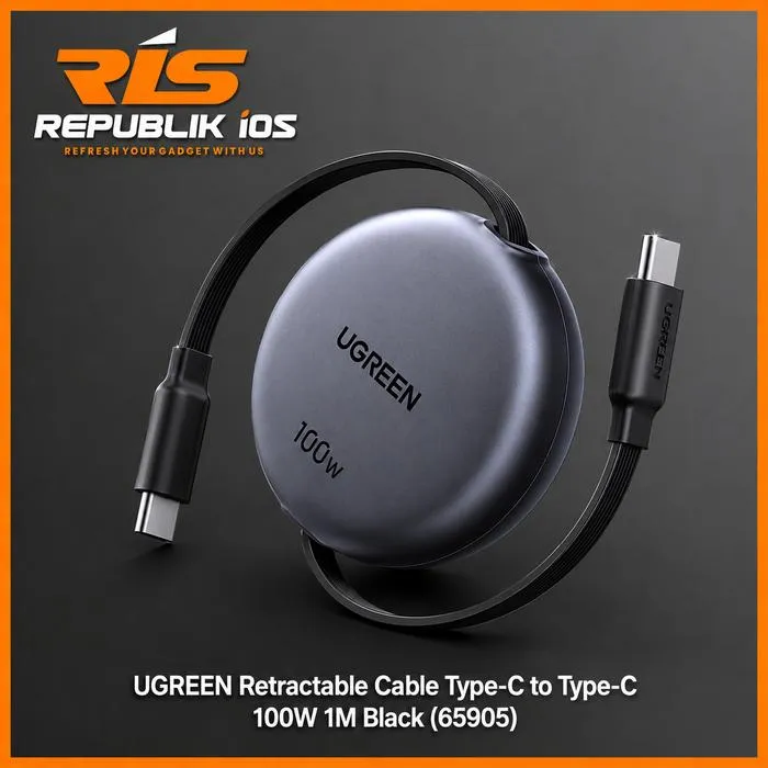 UGREEN Retractable Cable Type-C to Type-C PD Fast Charging 100W 1 Meter Black