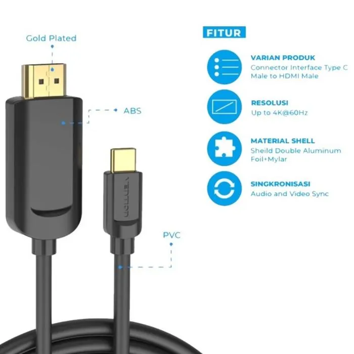 VENTION Type C Male to HDMI Male thunderbolt 3 Black - 1.5M