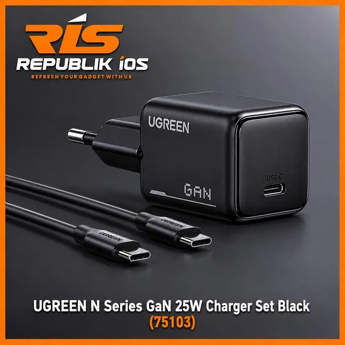 UGREEN Adaptor Charger 1 Set N Series GaN Nexode Pro 25W 3A Type C Single Port + Kabel Type C to Type C