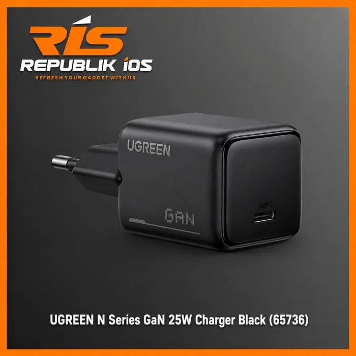 UGREEN Adaptor Kepala Charger N Series GaN Nexode Pro 25W 3A Type C Single Port Black Hitam Super Fast Charging Adapter 25 Watt Quick Charge PD