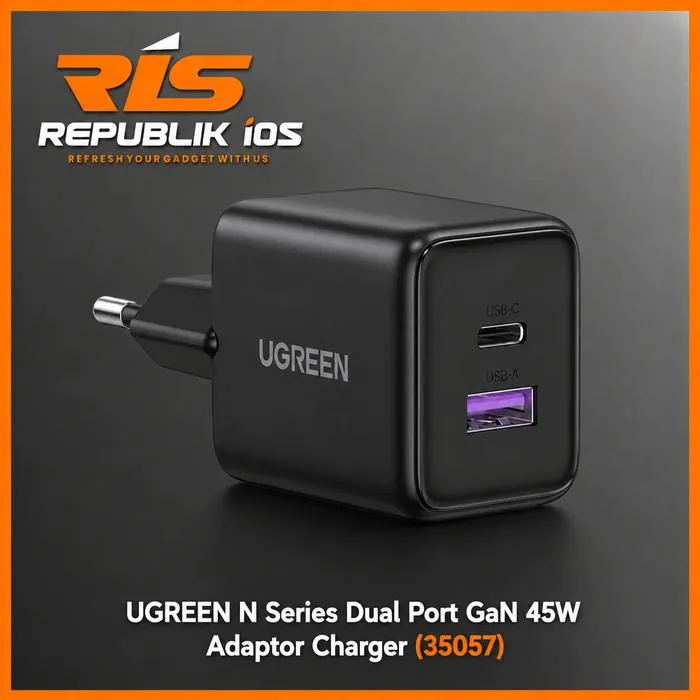UGREEN Kepala Charger 2-Port Type C + USB A SuperFast Charging 45W GaN N Series PD QC Black