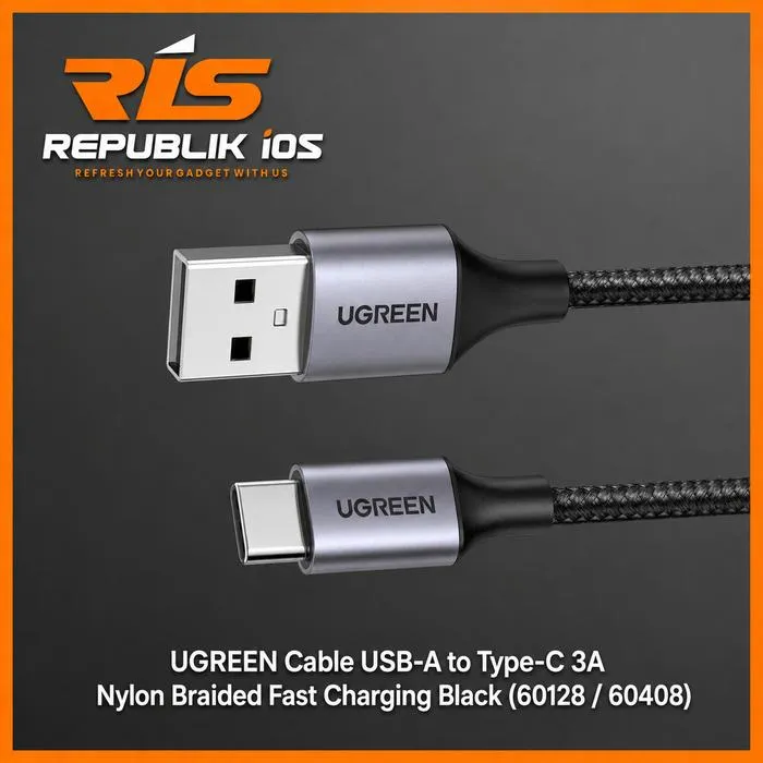 UGREEN Cable USB-A to Type-C 3A 2M 3M Nylon Braided Fast Charging Black