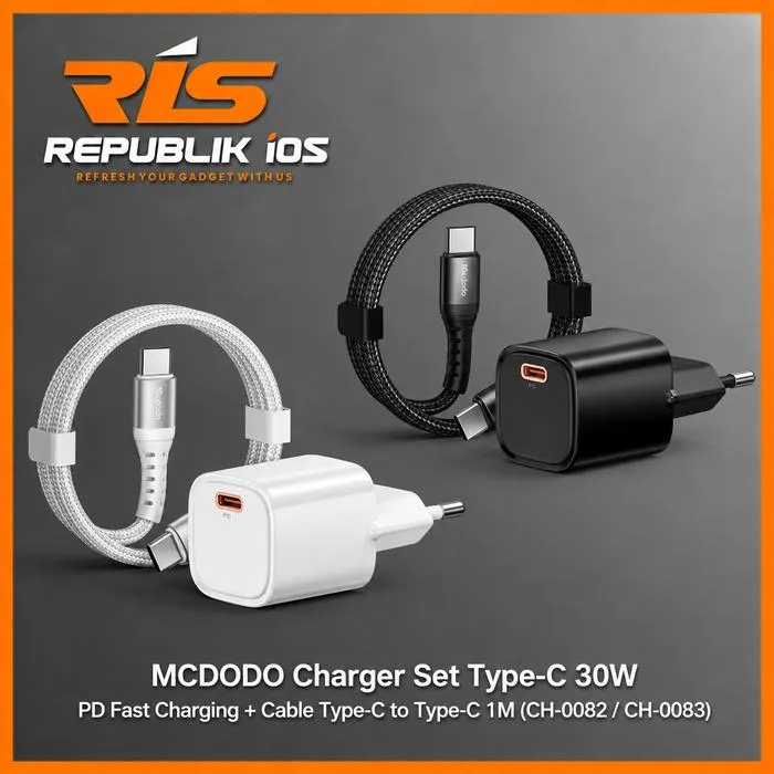 MCDODO Charger Set Type-C 30W PD Fast Charging + Cable Type-C to Type-C 1M Black/White