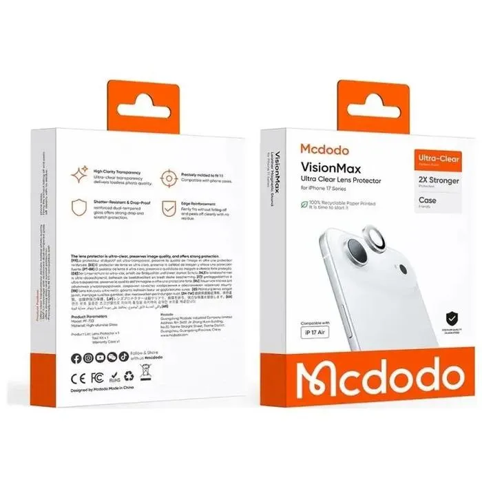 MCDODO Camera Lens Protector Clear for iPhone 17, 17 AIR, 17 Pro / 17 Pro Max