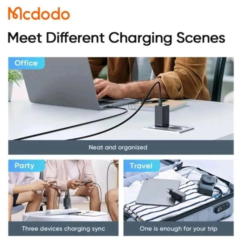 MCDODO Adapter Charger GaN 5 Mini 67W PD Fast Charging 3 Ports Black
