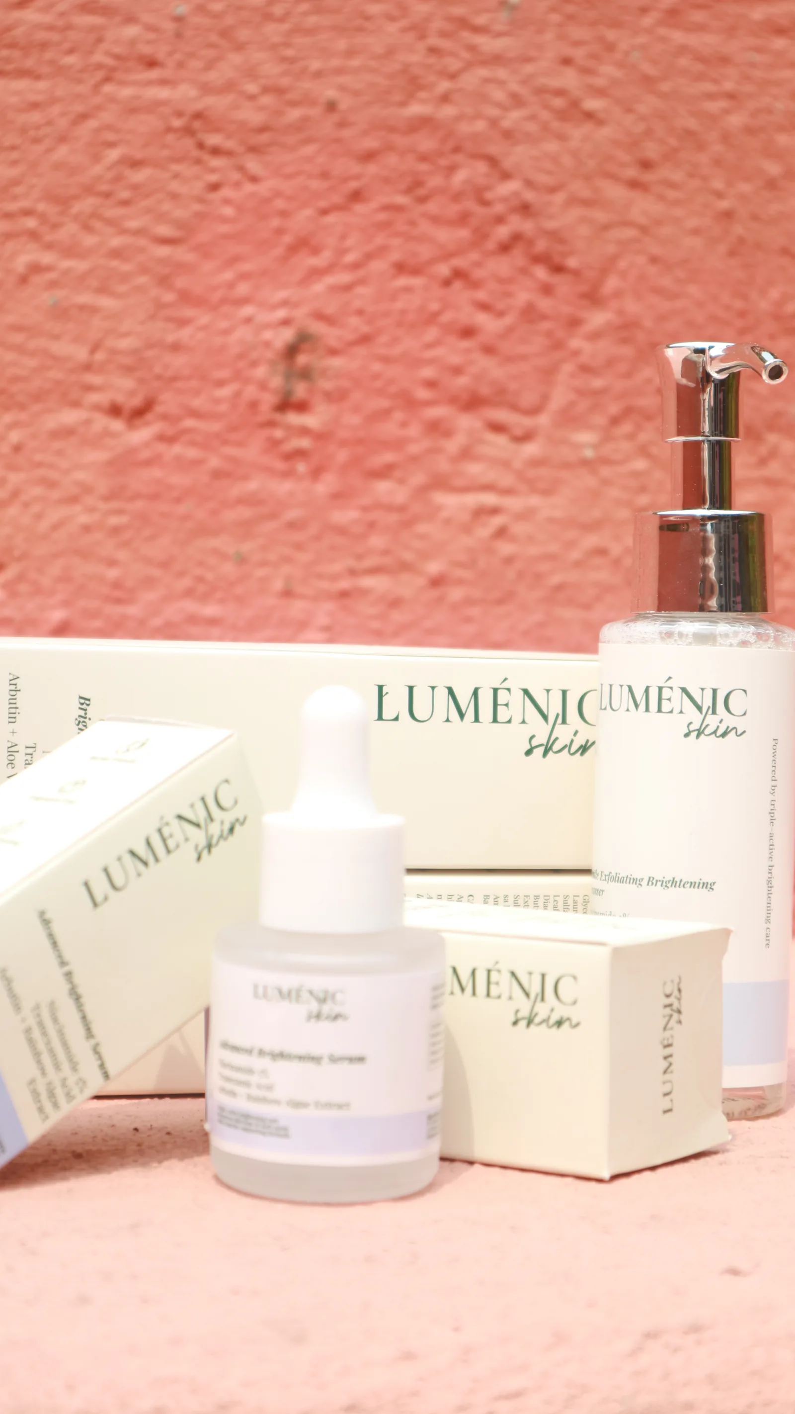 Lumenic Skin collection on terracotta background