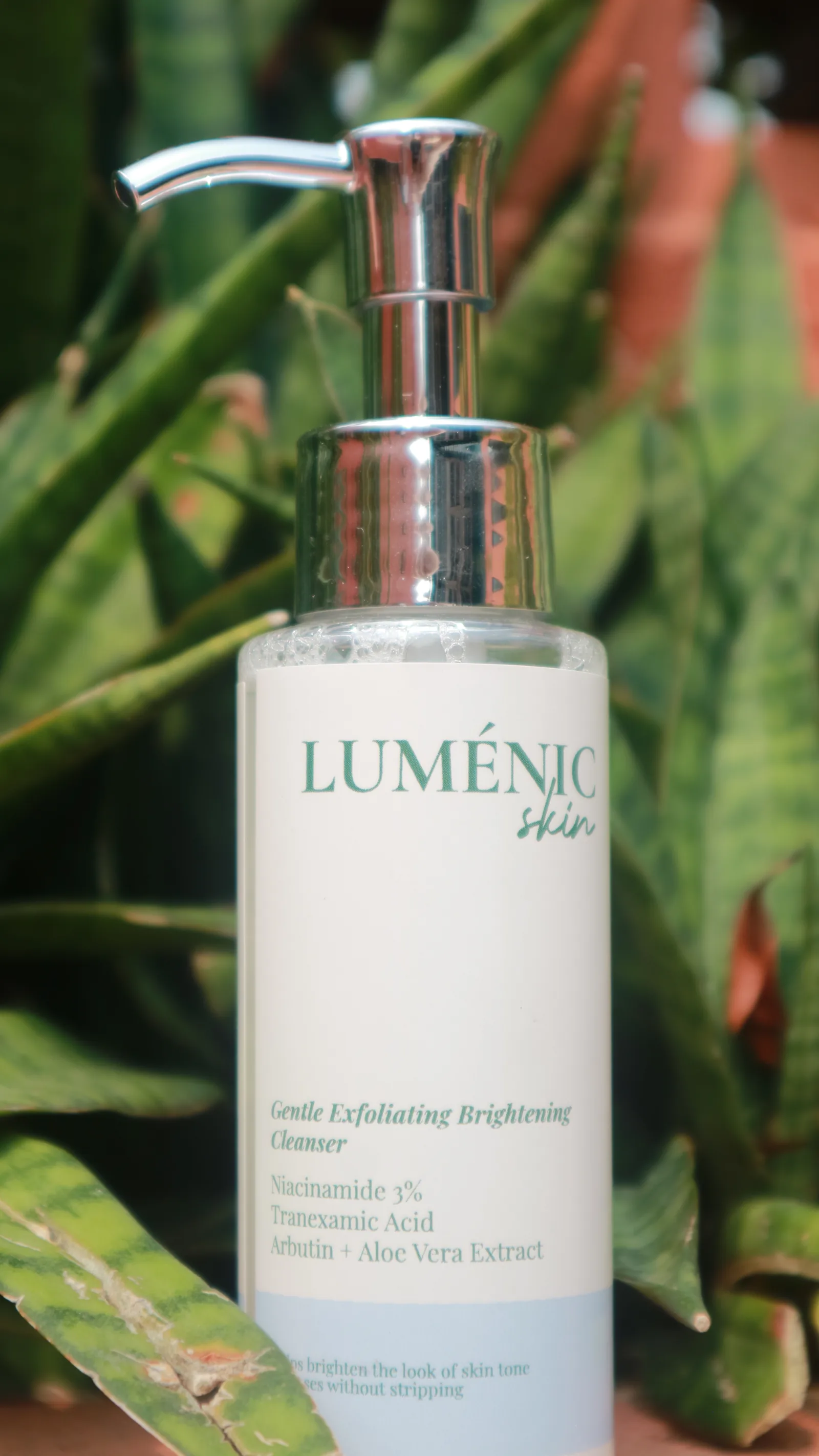 Lumenic Skin cleanser among foliage