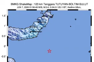 Sulawesi Utara, Daerah Tutuyan, Diguncang Gempa Magnitudo 5,7  