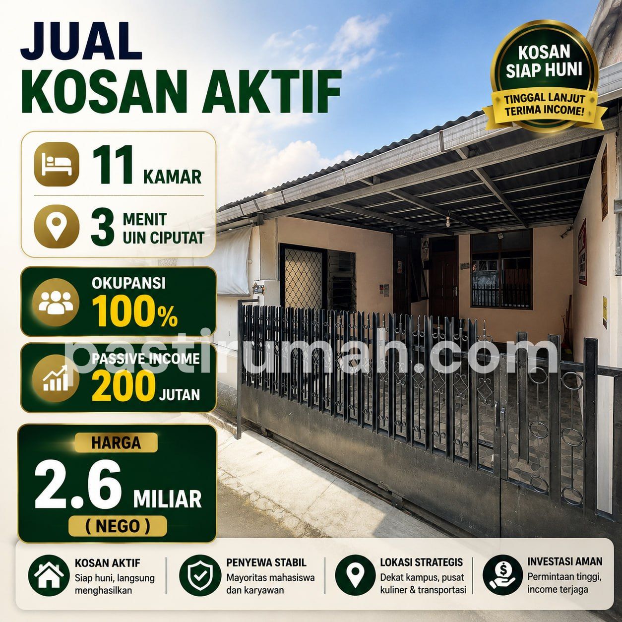 Dijual Rumah Kost 11 Kamar Full Furnish Full Terisi dekat UIN Ciputat