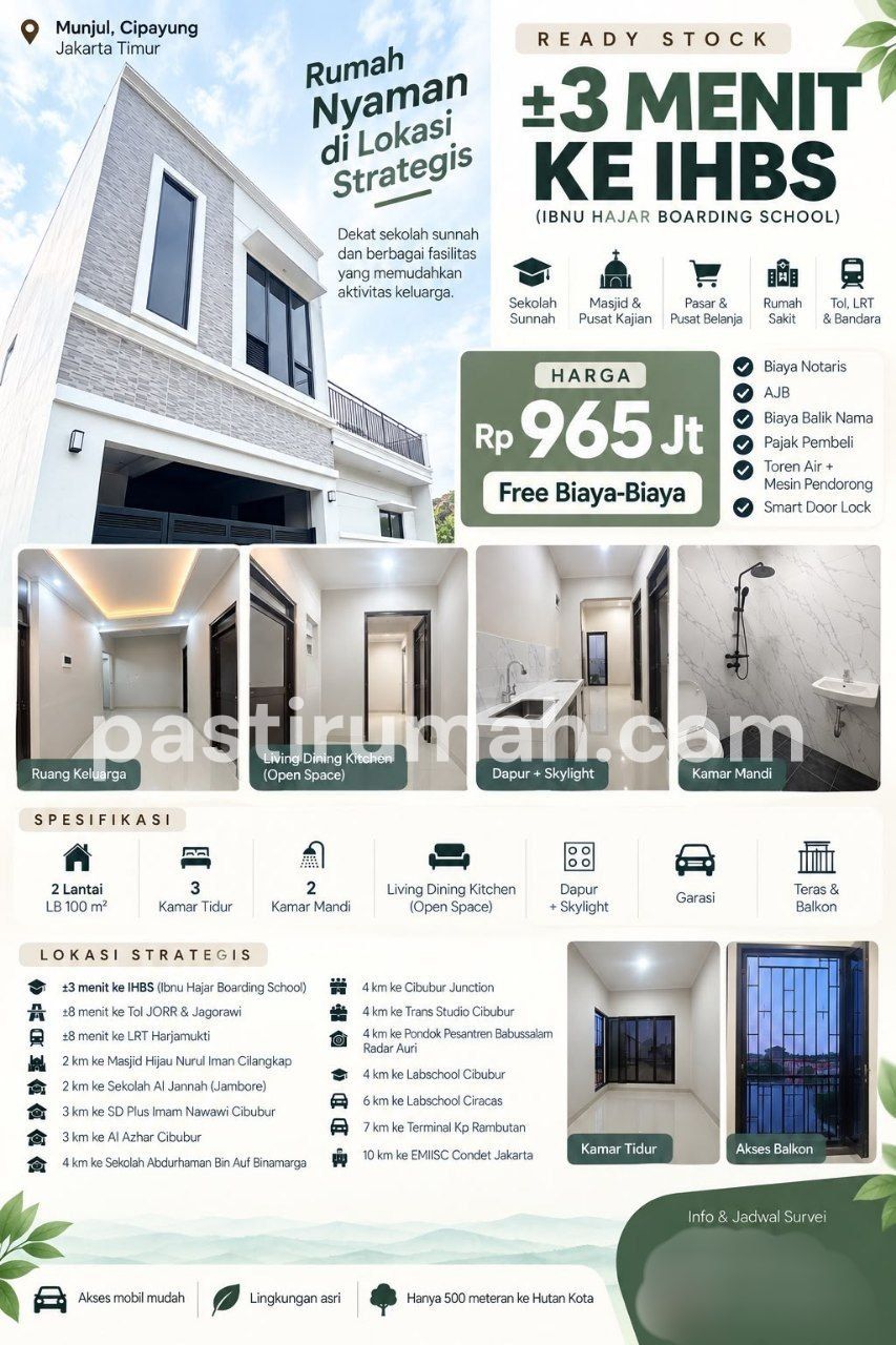 Dijual Rumah Baru 2 Lt dekat Ibnu Hajar Boarding School Munjul Jaktim