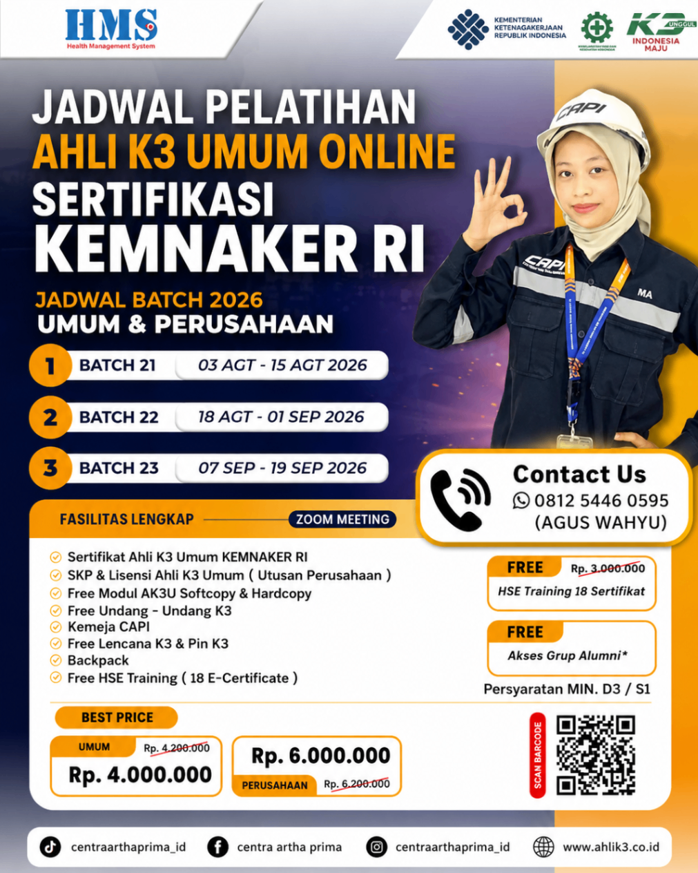 Jadwal Pelatihan Online AK3U Agustus dan September KEMNAKER