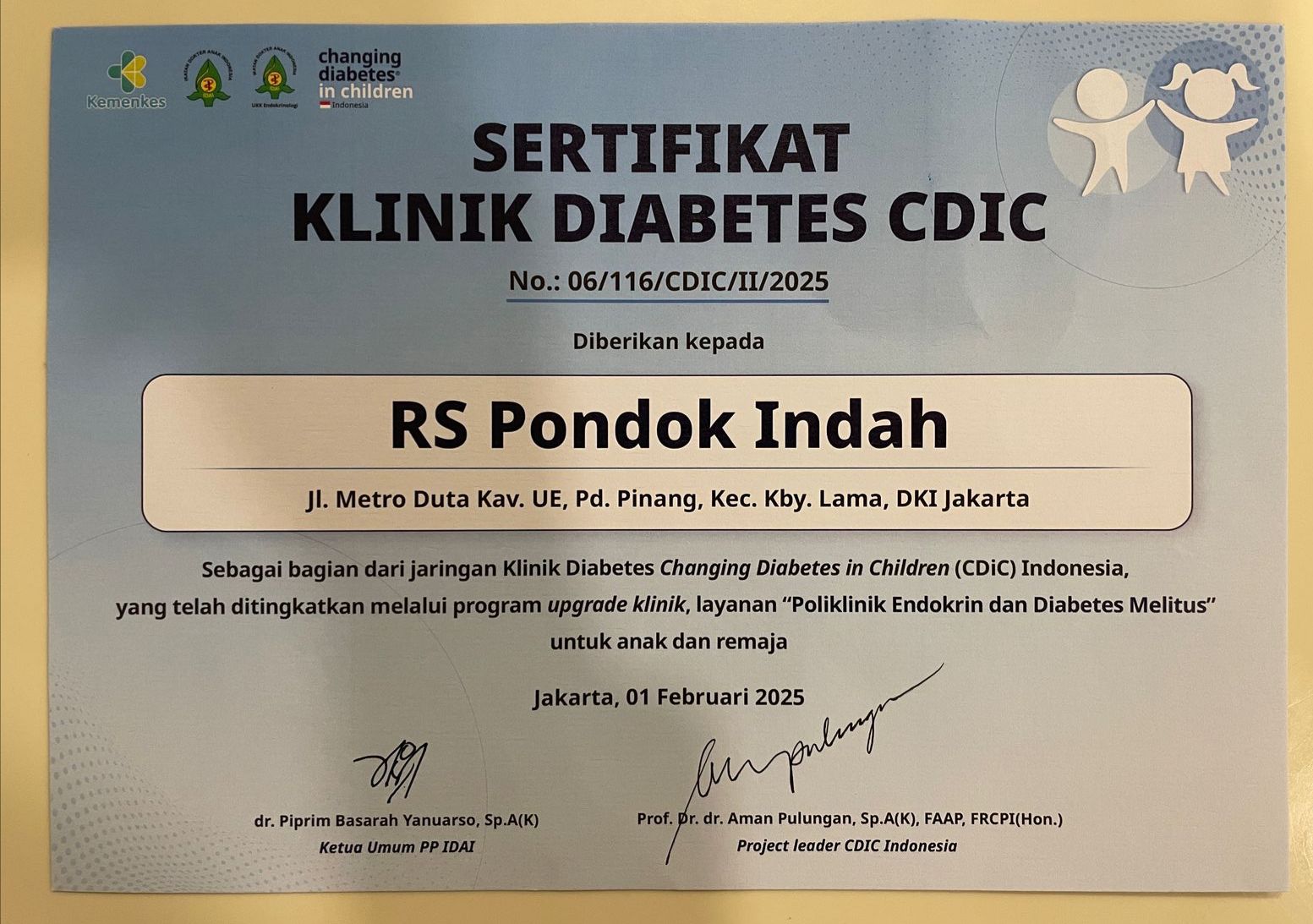 RS Pondok Indah – Pondok Indah Tergabung dalam Jaringan Klinik Diabetes Changing Diabetes in Children (CDiC)