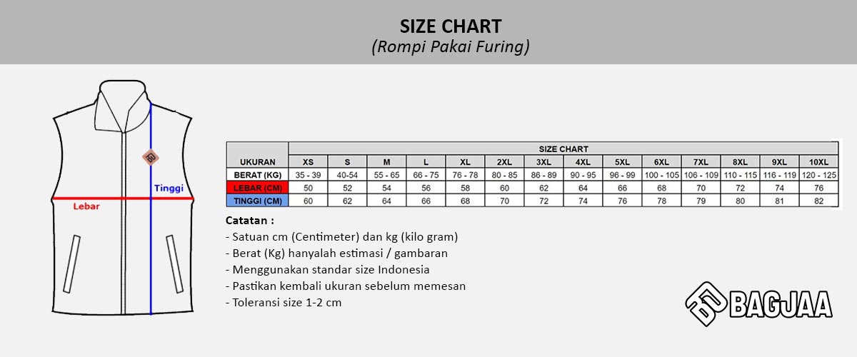 Tabel Ukuran Kasaba Vest