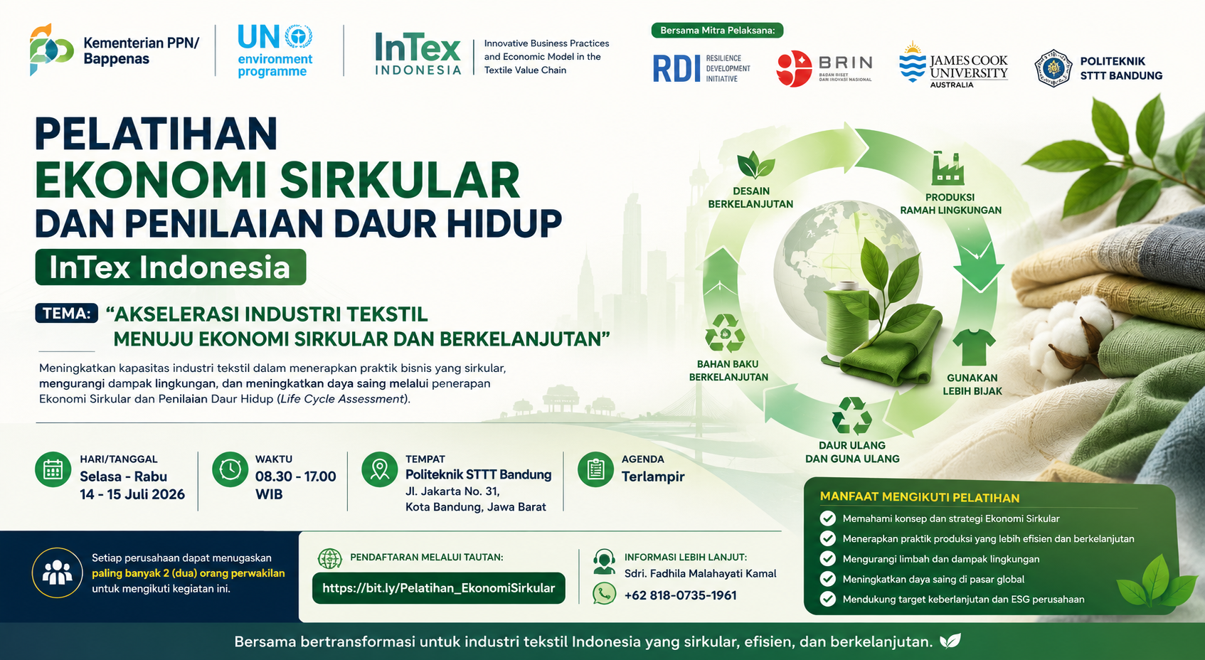 Pelatihan Ekonomi Sirkular dan Penilaian Daur Hidup (Life Cycle Assessment/LCA) InTex Indonesia