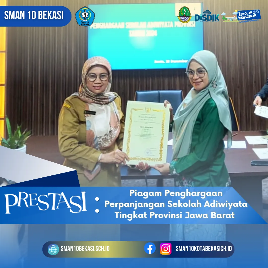 Piagam Penghargaan Sekolah Adiwiyata Tingkat Provinsi Jawa Barat Tahun 2024