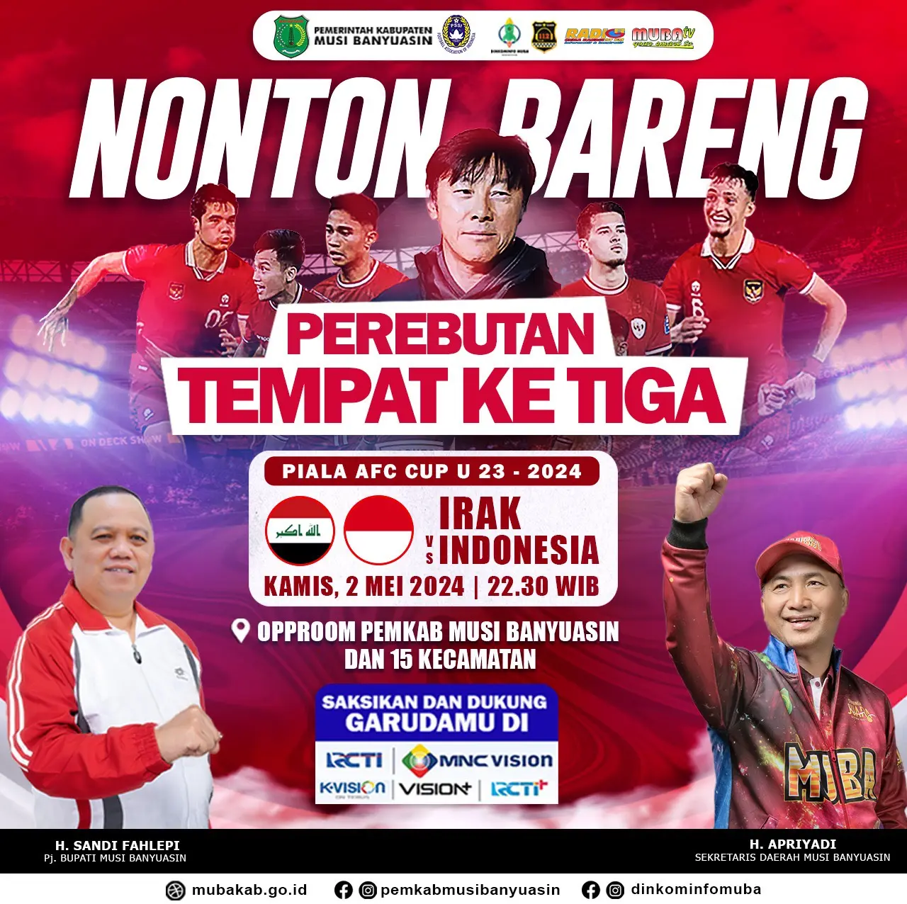 Pj Bupati Muba Sandi Fahlepi Bersama PSSI Muba Gelar Nobar Indonesia vs Iraq