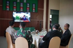 Bupati Muba, Dandim 0401 Muba Bersama Forkompinda Saksikan Peringatan HUT TNI Ke-75 Secara Virtual