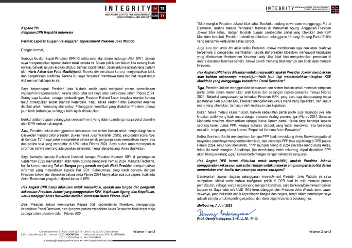 Surat Terbuka Denny Indrayana: Laporan Dugaan Pelanggaran Impeachment Presiden Joko Widodo Terungkap!