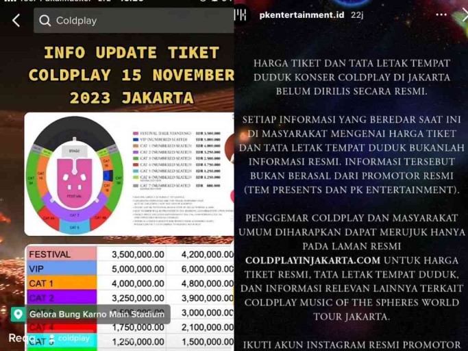 Tiket Konser Coldplay di Jakarta 15 November 2023 Ternyata Hoax