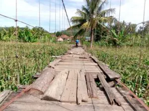 Jembatan Gantung Desa Lubar OKU Selatan Perlu di Rehab, Total Kondisinya Memprihatinkan